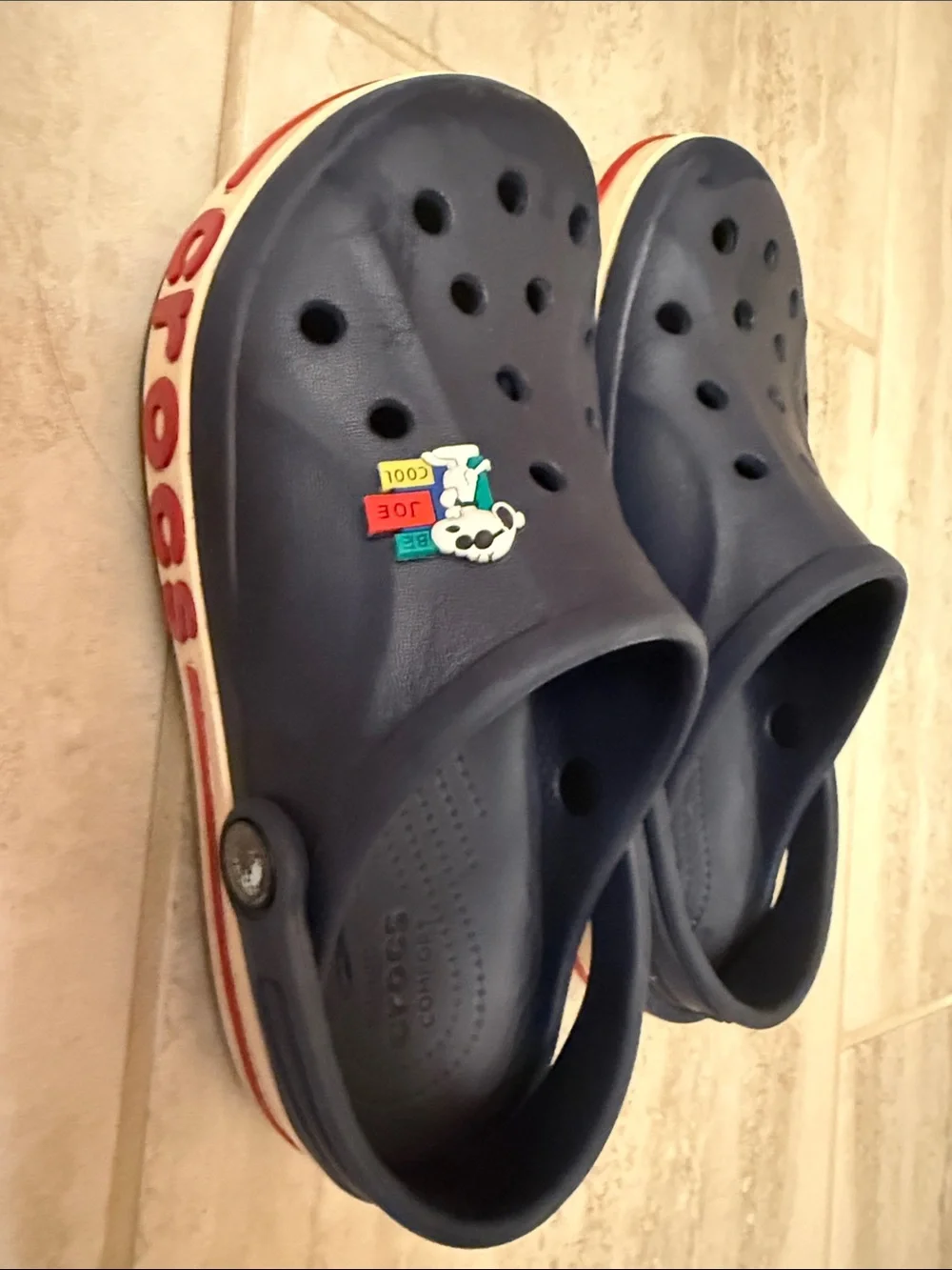 CROCS Kids Navy Slip-On Clog with Red-Trim Sole and Character Charm